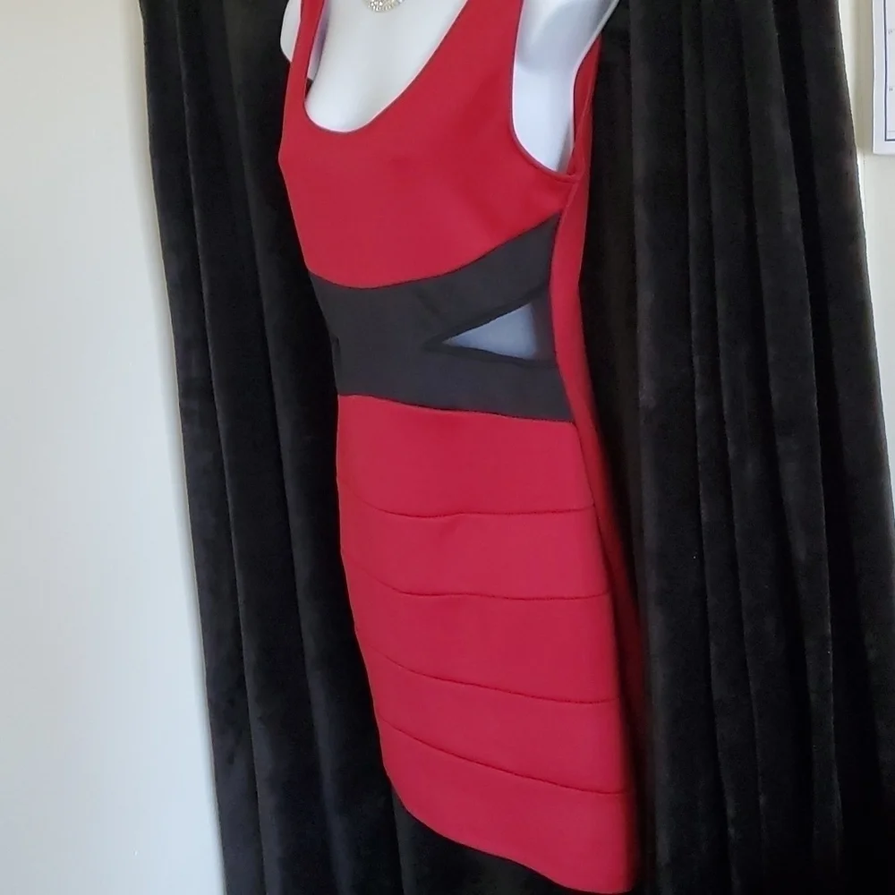 Charlotte Russe Red With Black Sheer Mini Dress Women's Size L Like New - Picture 3 of 5
